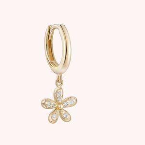 14K Gold Plated Flower Dangle Huggie Earring NEW